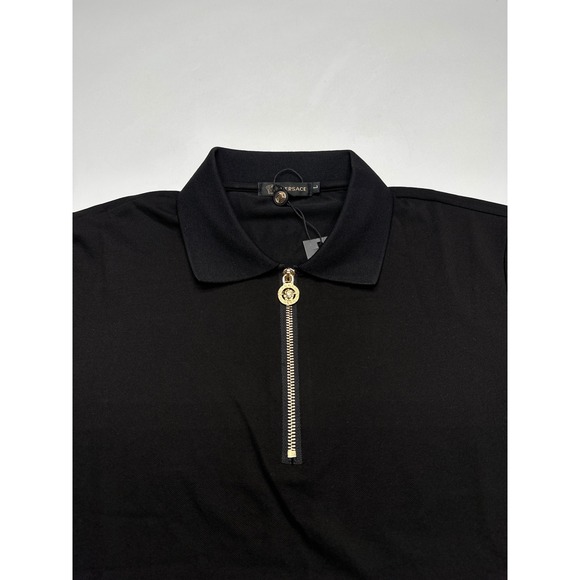 Versace Black Polo Shirt Gold Medusa Zipper Short Sleeve Menswear Large - Picture 4 of 8
